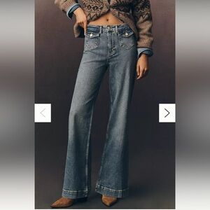 AVEC LES FILLES Patch Pocket High rise wide leg jeans in Gypsy wash